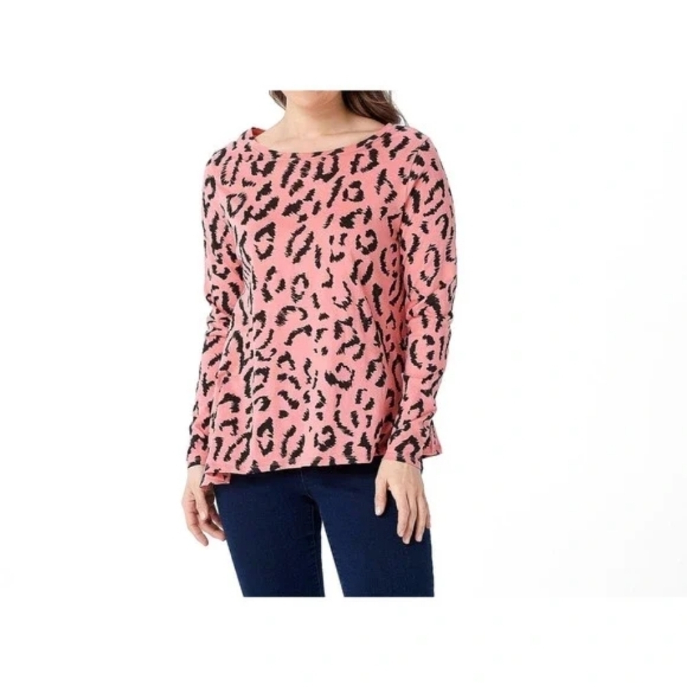 Seed to Style Organic Cotton Angled Hemn Leopard Print Pink Top L
